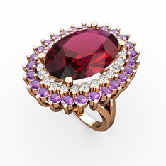 Neşe Yüzük - Rodolit garnet, swarovski ve ametist 8 ayar rose altın yüzük #1j9144l