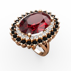 Neşe Yüzük - Garnet, pırlanta ve siyah zirkon 14 ayar rose altın yüzük (0.936 karat) #1jajlrf