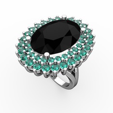 Siyah zirkon ve yeşil kuvars 18 ayar beyaz altın yüzük