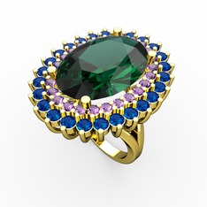 Yeşil kuvars, ametist ve lab safir 8 ayar altın yüzük