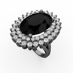Neşe Yüzük - Siyah zirkon, beyaz zirkon ve swarovski 925 ayar siyah rodyum kaplama gümüş yüzük #1jqz9gt