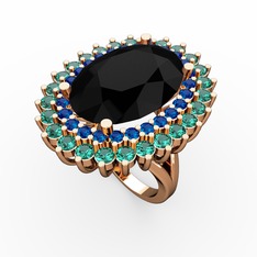 Siyah zirkon, lab safir ve yeşil kuvars 8 ayar rose altın yüzük