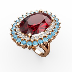 Garnet, pırlanta ve akuamarin 8 ayar rose altın yüzük (0.936 karat)