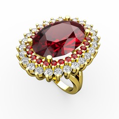 Garnet ve beyaz zirkon 8 ayar altın yüzük