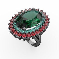 Yeşil kuvars ve garnet 925 ayar siyah rodyum kaplama gümüş yüzük