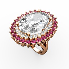 Neşe Yüzük - Beyaz zirkon, pırlanta ve rodolit garnet 18 ayar rose altın yüzük (0.936 karat) #1kiep2