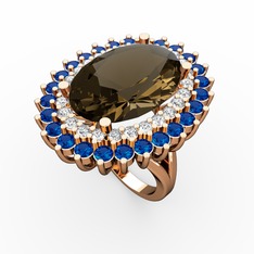 Dumanlı kuvars, swarovski ve lab safir 925 ayar rose altın kaplama gümüş yüzük