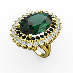 Yeşil kuvars, siyah zirkon ve pırlanta 925 ayar altın kaplama gümüş yüzük (1.56 karat)