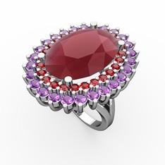 Neşe Yüzük - Kök yakut, garnet ve ametist 18 ayar beyaz altın yüzük #1kxmiwa