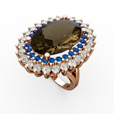 Dumanlı kuvars, lab safir ve beyaz zirkon 18 ayar rose altın yüzük