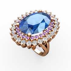 Neşe Yüzük - Akuamarin, ametist ve swarovski 925 ayar rose altın kaplama gümüş yüzük #1l6ro9h