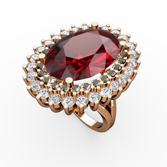 Garnet, dumanlı kuvars ve swarovski 18 ayar rose altın yüzük