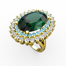 Neşe Yüzük - Yeşil kuvars, akuamarin ve pırlanta 925 ayar altın kaplama gümüş yüzük (1.56 karat) #1li00kv