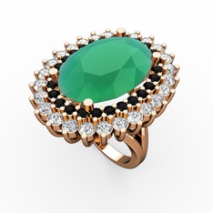 Neşe Yüzük - Kök zümrüt, siyah zirkon ve swarovski 925 ayar rose altın kaplama gümüş yüzük #1ln938q