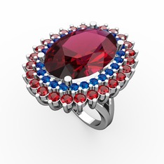 Rodolit garnet, lab safir ve garnet 8 ayar beyaz altın yüzük