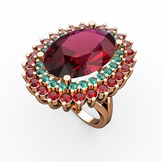 Rodolit garnet, yeşil kuvars ve garnet 8 ayar rose altın yüzük