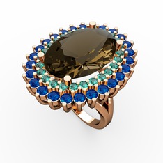 Neşe Yüzük - Dumanlı kuvars, yeşil kuvars ve lab safir 18 ayar rose altın yüzük #1moy0mt