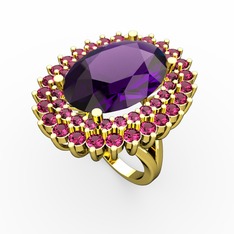 Ametist ve rodolit garnet 18 ayar altın yüzük