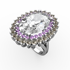 Neşe Yüzük - Swarovski, ametist ve dumanlı kuvars 14 ayar beyaz altın yüzük #1mwlaef