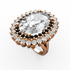 Neşe Yüzük - Swarovski ve siyah zirkon 8 ayar rose altın yüzük #1n015ay