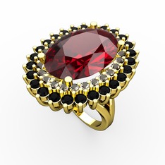 Neşe Yüzük - Garnet, dumanlı kuvars ve siyah zirkon 925 ayar altın kaplama gümüş yüzük #1n30sh3