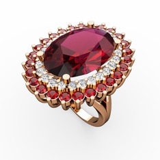 Rodolit garnet, pırlanta ve garnet 8 ayar rose altın yüzük (0.936 karat)