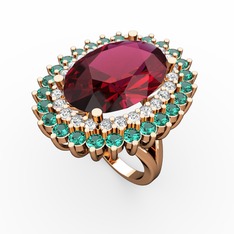 Neşe Yüzük - Rodolit garnet, beyaz zirkon ve yeşil kuvars 8 ayar rose altın yüzük #1n55s0a