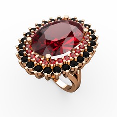 Garnet ve siyah zirkon 14 ayar rose altın yüzük