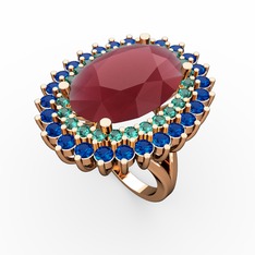 Neşe Yüzük - Kök yakut, yeşil kuvars ve lab safir 14 ayar rose altın yüzük #1narxpb