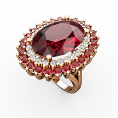 Garnet ve pırlanta 18 ayar rose altın yüzük (0.936 karat)