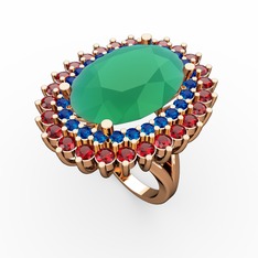 Kök zümrüt, lab safir ve garnet 18 ayar rose altın yüzük