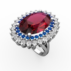 Rodolit garnet, lab safir ve swarovski 8 ayar beyaz altın yüzük
