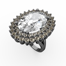 Neşe Yüzük - Swarovski ve dumanlı kuvars 925 ayar siyah rodyum kaplama gümüş yüzük #1nkn5c8