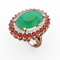 Kök zümrüt, pırlanta ve garnet 925 ayar rose altın kaplama gümüş yüzük (0.936 karat)