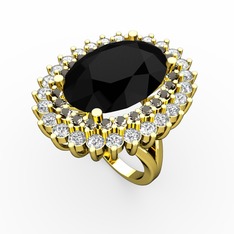 Neşe Yüzük - Siyah zirkon, dumanlı kuvars ve beyaz zirkon 925 ayar altın kaplama gümüş yüzük #1nyjp82