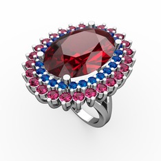 Neşe Yüzük - Garnet, lab safir ve rodolit garnet 14 ayar beyaz altın yüzük #1o4sfj4