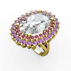 Beyaz zirkon, rodolit garnet ve ametist 14 ayar altın yüzük