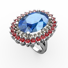 Neşe Yüzük - Akuamarin, dumanlı kuvars ve garnet 8 ayar beyaz altın yüzük #1obf4g1