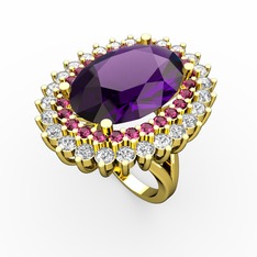 Ametist, rodolit garnet ve pırlanta 14 ayar altın yüzük (1.56 karat)
