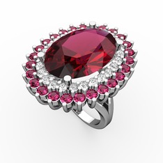 Rodolit garnet ve beyaz zirkon 14 ayar beyaz altın yüzük