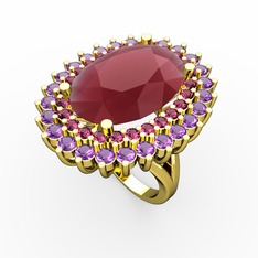 Neşe Yüzük - Kök yakut, rodolit garnet ve ametist 925 ayar altın kaplama gümüş yüzük #1odvc9e