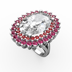 Neşe Yüzük - Beyaz zirkon, garnet ve rodolit garnet 14 ayar beyaz altın yüzük #1of0j99