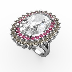 Neşe Yüzük - Swarovski, rodolit garnet ve dumanlı kuvars 18 ayar beyaz altın yüzük #1ohtpr3