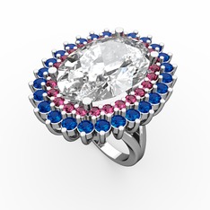 Neşe Yüzük - Swarovski, rodolit garnet ve lab safir 14 ayar beyaz altın yüzük #1on63xh