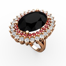 Neşe Yüzük - Siyah zirkon, garnet ve pırlanta 18 ayar rose altın yüzük (1.56 karat) #1opegli