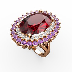 Neşe Yüzük - Garnet, pırlanta ve ametist 925 ayar rose altın kaplama gümüş yüzük (0.936 karat) #1p1trls