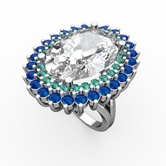 Swarovski, yeşil kuvars ve lab safir 925 ayar gümüş yüzük