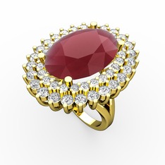 Neşe Yüzük - Kök yakut ve swarovski 8 ayar altın yüzük #1p62mer