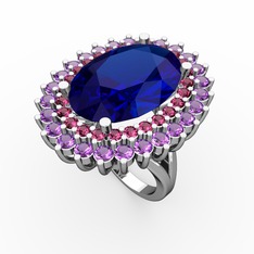 Lab safir, rodolit garnet ve ametist 14 ayar beyaz altın yüzük