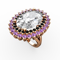 Swarovski, siyah zirkon ve ametist 18 ayar rose altın yüzük